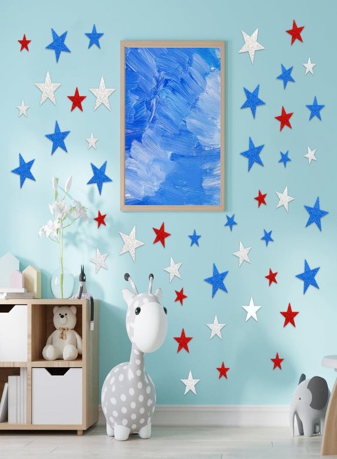 KQNBI Foam Star Stickers 90 Pcs 4th of July Foam Stickers Red White Blue Glitter Sticker Self Adhesive Patriotic Glitter Star Shaped Sticker for Kids Art Crafts Greeting Card Memorial Independence Day Decor - Image 2